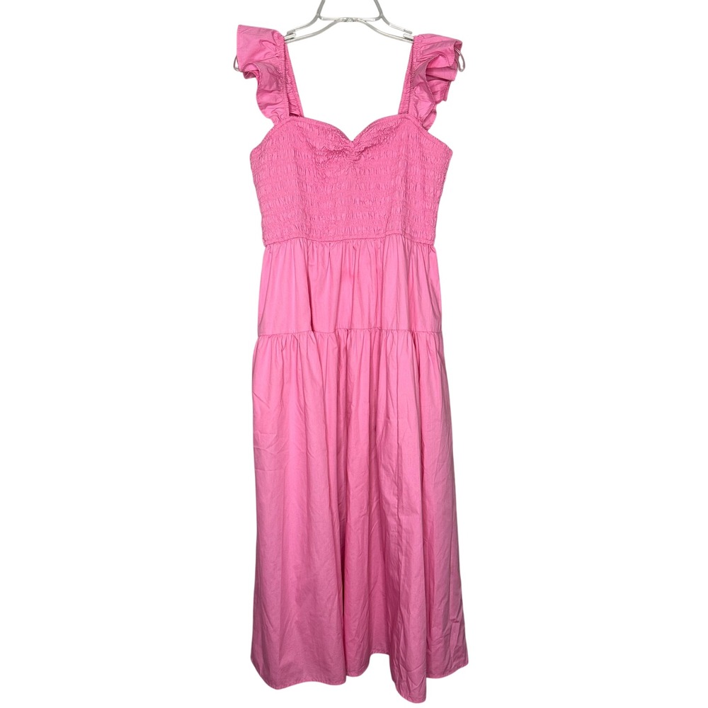 Abercrombie & Fitch Pink Smocked Ruffle Strap Tiered Midi Dress XL